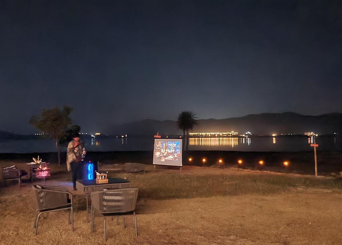 Open-air movie night by the lake